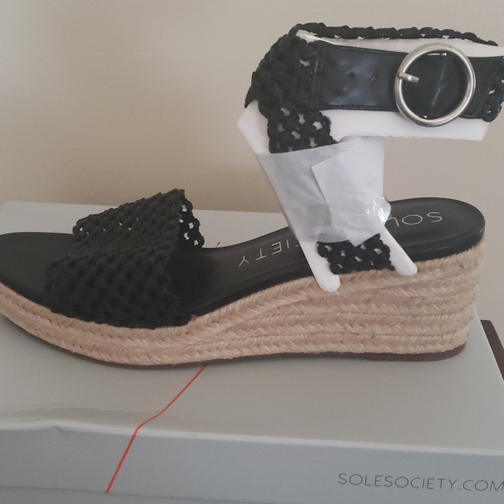 Worn inside once  Black leather espadrille sandals